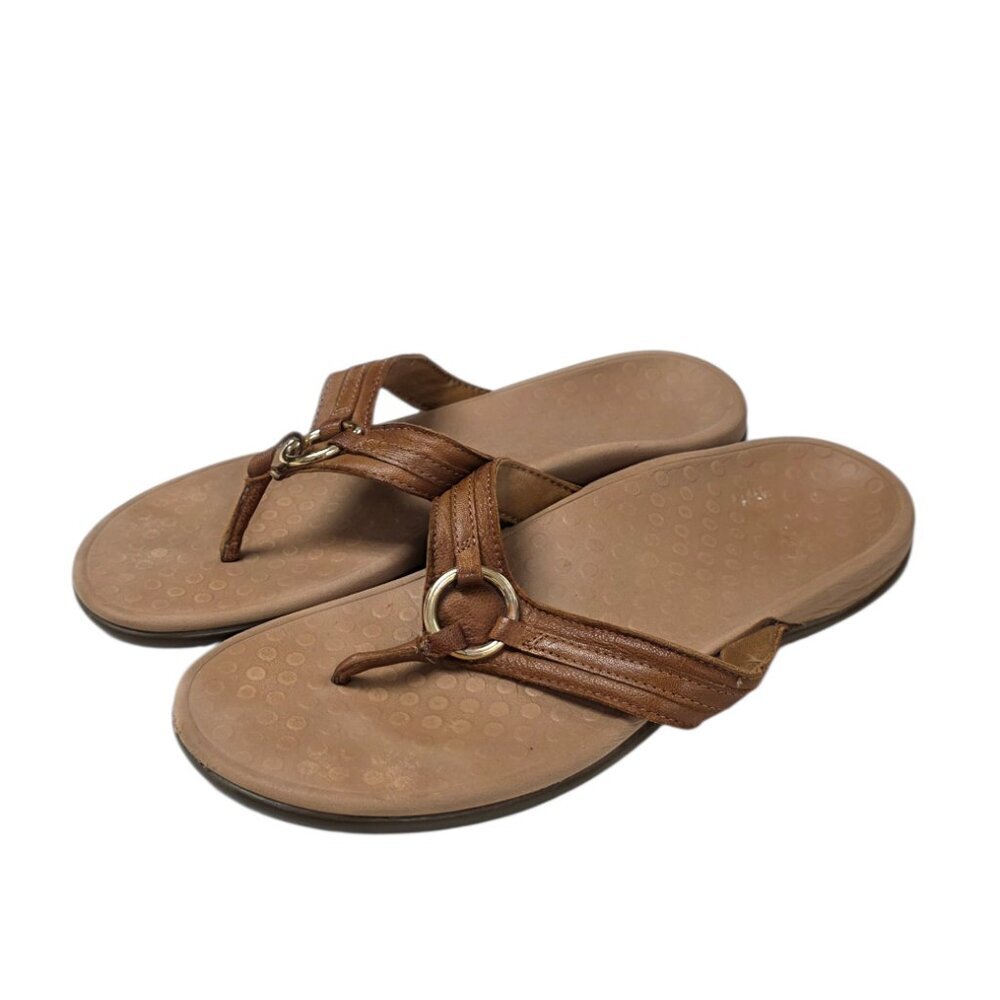Vionic Womens Leather Thong Sandals, Brown, Slip On - Picture 2 of 6